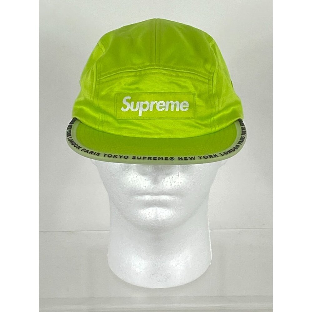 Supreme Worldwide Visor Tape 5-Panel Camp Hat Neon Green Made in USA NWOT F246